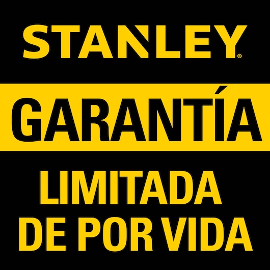 Stanley logo with text: Lifetime Limited Warranty in Spanish on black and yellow background.