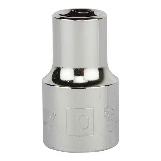 STANLEY 86-510 chrome socket, 10mm size, front angle on white background.