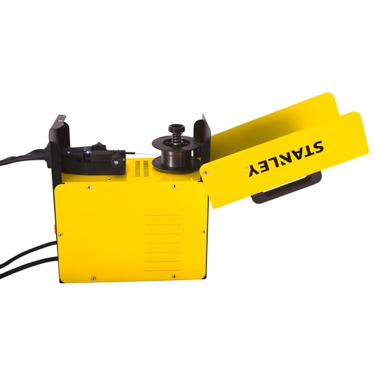 STANLEY 10880 yellow metal welding machine, side view, with branding on open cover.