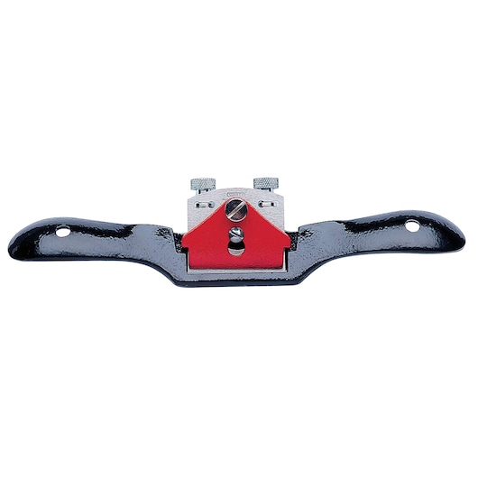 STANLEY spokeshave tool with black handles and red center, front angle on white background