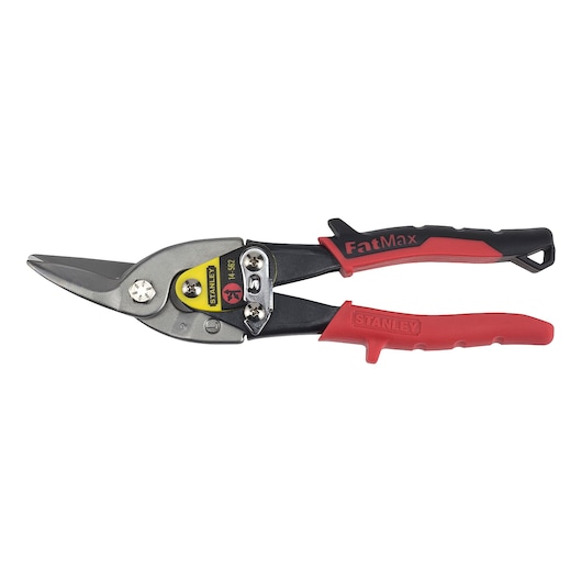 STANLEY 14-562 aviation snip with black and red handle, side view on white background.
