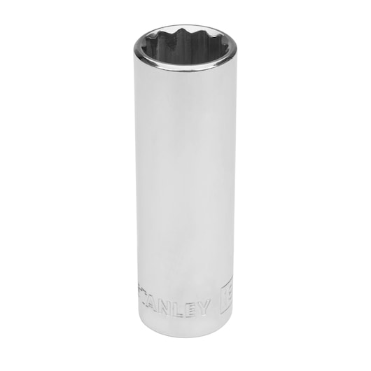 Stanley 4-86-426 chrome deep socket, photography, vertical angle on white background.