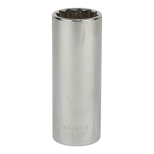 STANLEY 4-86-430 chrome deep socket, photographed upright on white background, tool accessory category.
