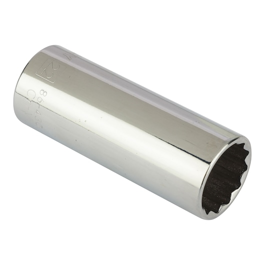 STANLEY 4-86-430 chrome finish long socket, product photography on white background, angled view.