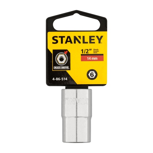 STANLEY 4-86-514 14 mm socket, chrome finish, Maxi-Drive, half-inch drive, product front view on white background.