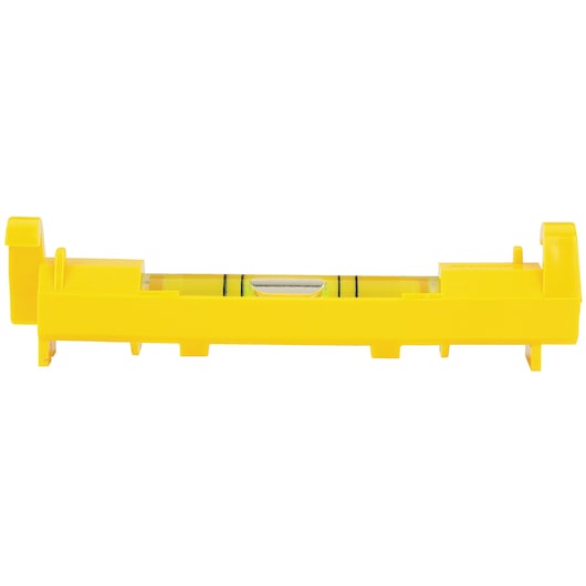 STANLEY 42-193 yellow line level, side view on white background, rectangular body with bubble vial.