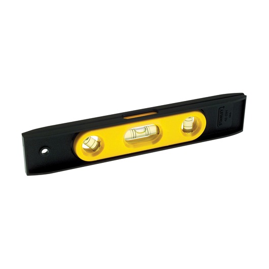 STANLEY 42-264 box beam level, yellow and black, photography, angled view on white background.
