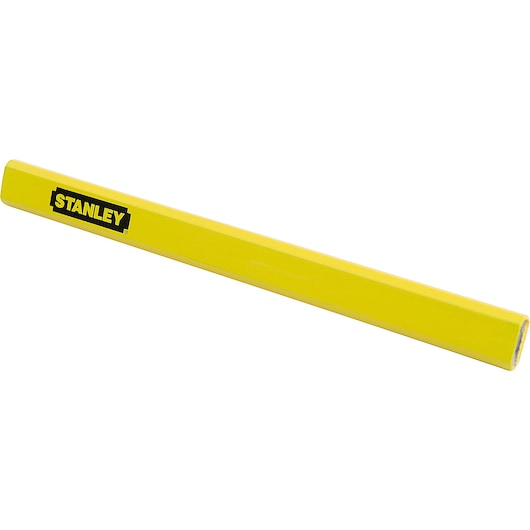 STANLEY 47-350 yellow carpenter pencil, side angle, photography on white background.