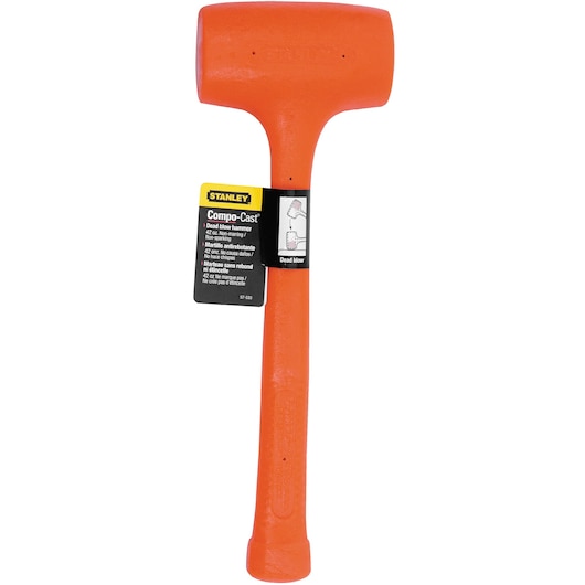 Photo of STANLEY 57-533 dead blow hammer, orange, Compo-Cast, front angle, tool category.