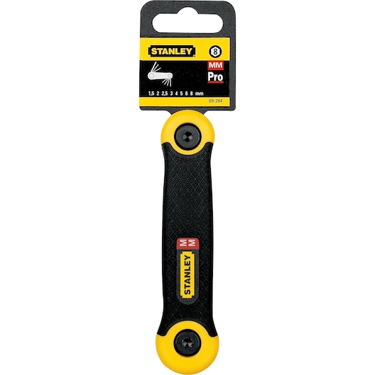 Stanley 69-264 hex key set, black and yellow handle, product photo front view.