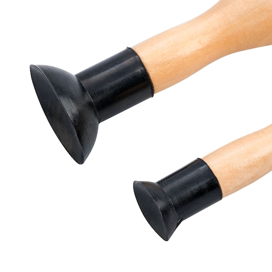 Photo of STANLEY 78-246 set of two black and wood suction cup tools, top angle.