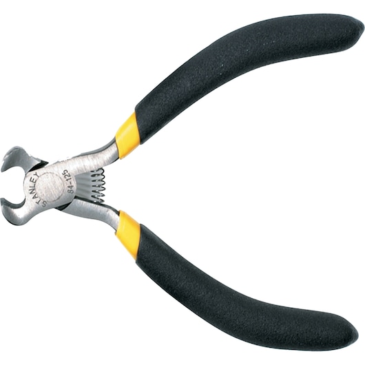STANLEY end cutting pliers with black handles, photography, SKUs 84-125LA, 84-125, front view on white.