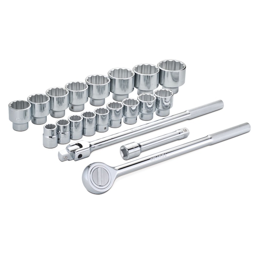 Juego de Dados 12 Puntas Encastre 3/4"  21 Piezas  Pulgadas