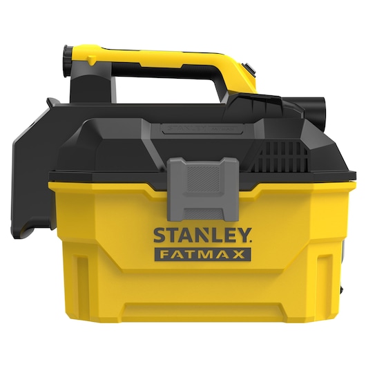 Stanley SCV002 portable vacuum in yellow and black, side angle, photography product category
