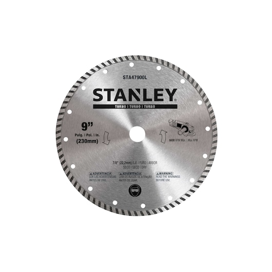STANLEY STA47900L 9-inch turbo diamond saw blade, silver, front angle on white background.