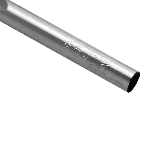 STANLEY STA50050C metal tube photography, angled view, reflective silver finish, engraved markings visible.