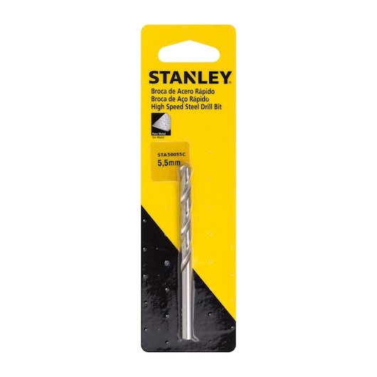 STANLEY STA50055C high speed steel drill bit, 5.5mm, photography, front angle on white background.