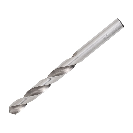 STANLEY STA50095C metal twist drill bit, silver, side angle, for power tools on white background.