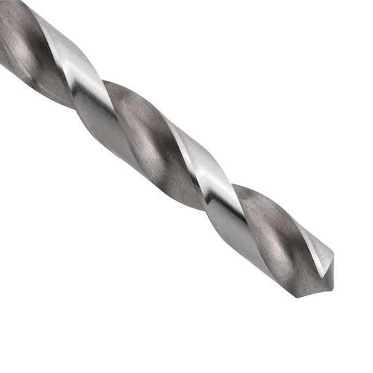 STANLEY STA50110C metal drill bit close-up on white background, showing spiral flutes and sharp cutting edge.