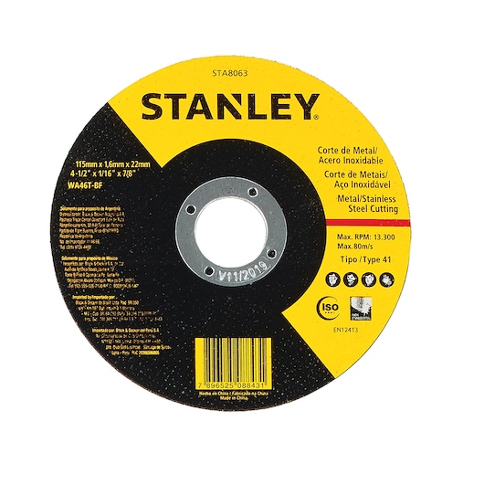 DISCO DE CORTE PARA METAL INOX 115 X 1,6 X 22,2 mm (4 1/2 X 1/16 X 7/8) T41