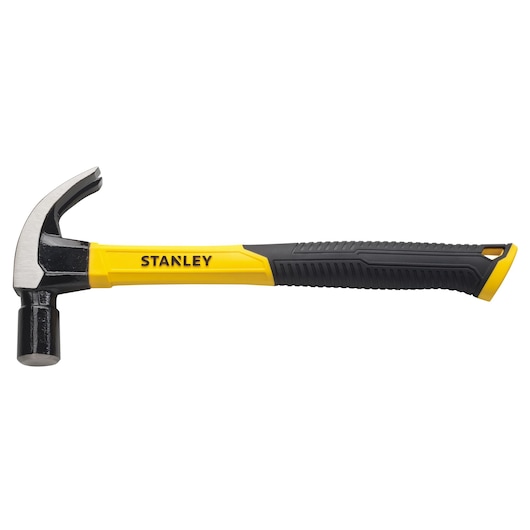 STANLEY STHT51392 claw hammer with yellow and black handle, side view, white background.