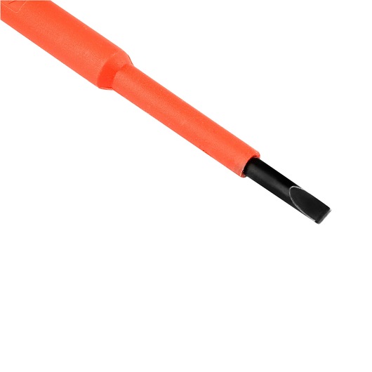 STANLEY STMT60163-LA insulated flathead screwdriver, orange handle, side angle, on white background.