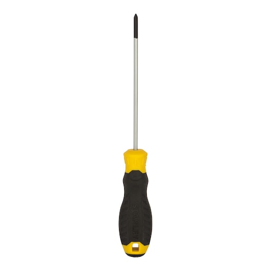 STANLEY STMT60801-840 screwdriver with yellow and black handle, front angle, on white background.