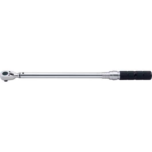 STANLEY STMT73591-8 torque wrench with long chrome handle and black grip, side angle on white background.