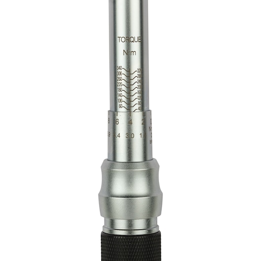 STANLEY STMT73591-8 torque wrench close-up, silver metal body, visible Nm scale, product photographed on white background.