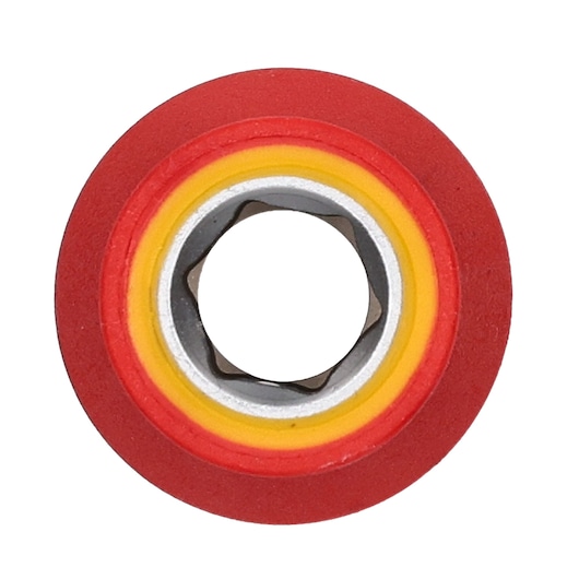 STANLEY STMT77829-LA socket with red and yellow ring, top view on white background.