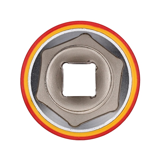 STANLEY STMT77842-LA insulated socket with red and yellow ring, top view on white background.