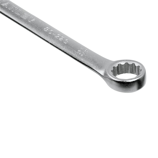 Photo of STANLEY STMT80226-840 metal box end wrench, angled view, silver finish, product photography.