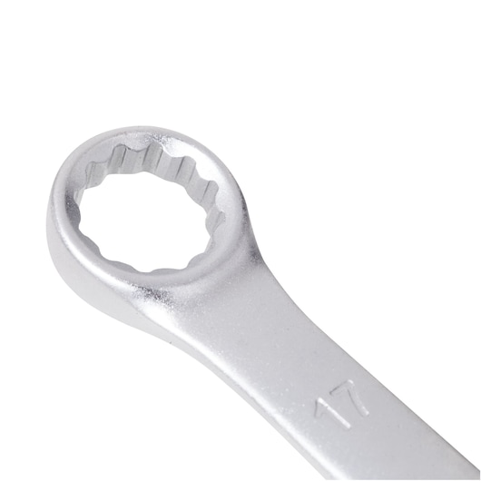 STANLEY STMT80229-840 silver box-end wrench, size 17, close-up photo on white background.