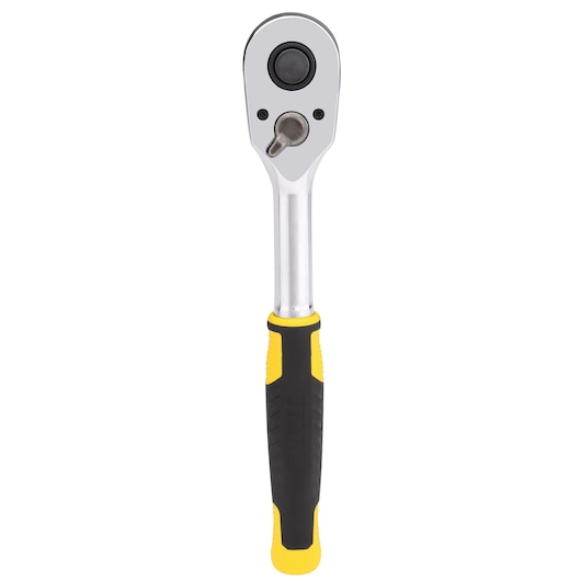 STANLEY STMT82665-0 ratchet with black and yellow handle, tool category, front angle on white background.