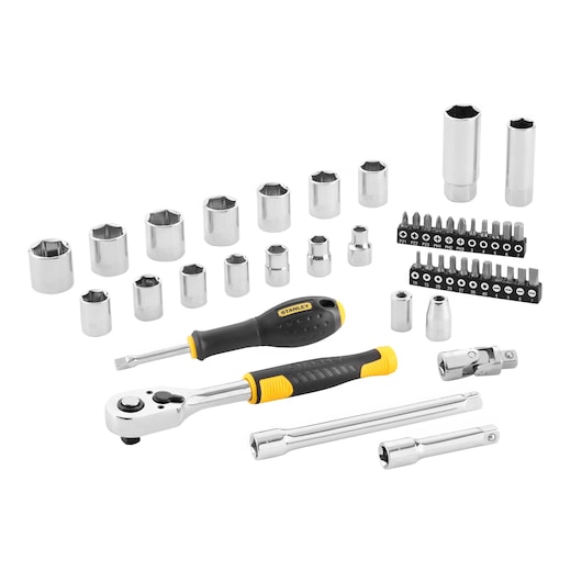 STANLEY STMT82829-1 socket and screwdriver set with bits, photo on white background.