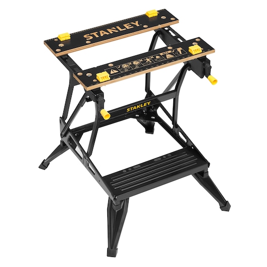 STANLEY STST83400-1 workbench with black and yellow accents, front angle on white background.