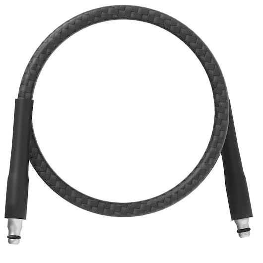 STANLEY SW19 braided black hose with metal connectors, photography of product from top view on white background.