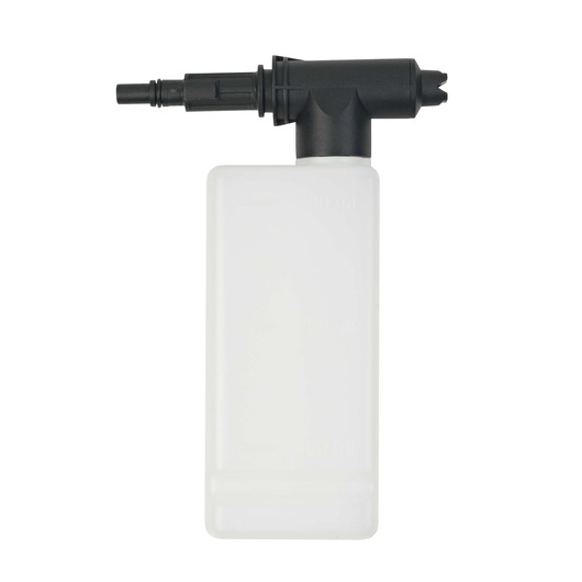STANLEY SW19 foam sprayer attachment with black nozzle and white rectangular bottle, front view on white background.