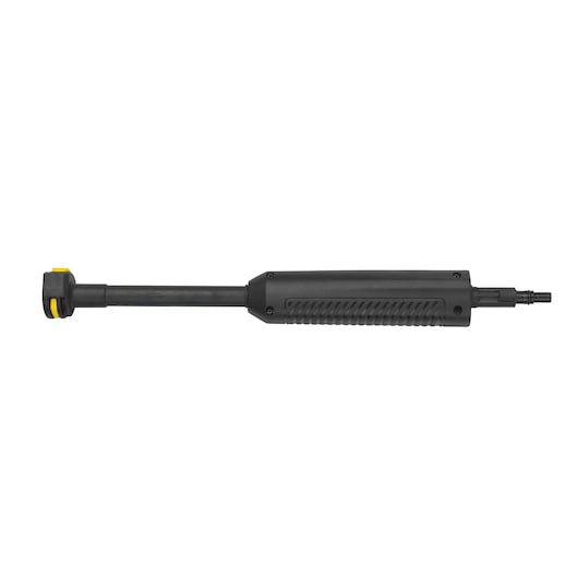 STANLEY SW19 pressure washer extension wand, black and yellow, side angle on white background.
