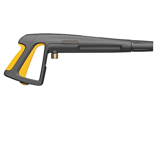 Stanley SW25-CH pressure washer spray gun, black and yellow, side view, on white background.