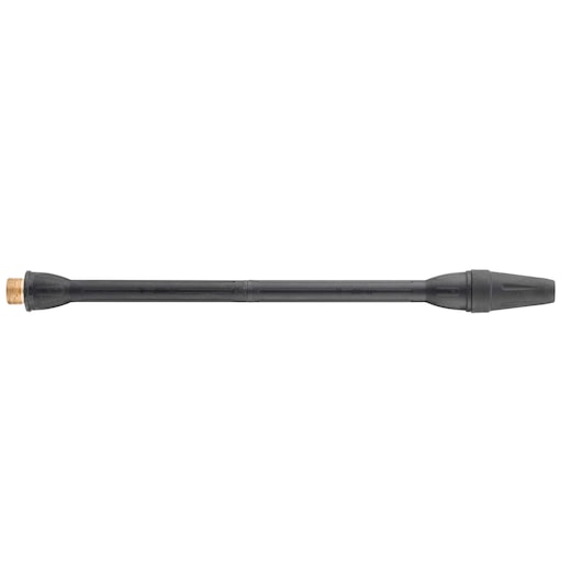 STANLEY SW25-CH black pressure washer spray wand, side view, brass threaded connector, photography