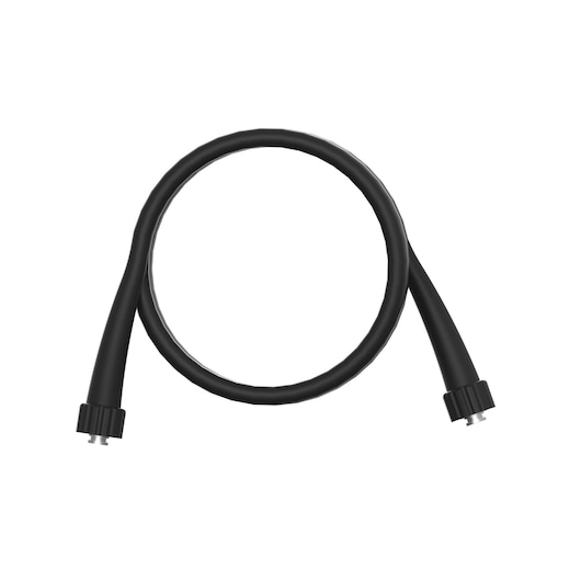 STANLEY SW25-CH black hose with screw connectors, photography, front angle on white background.